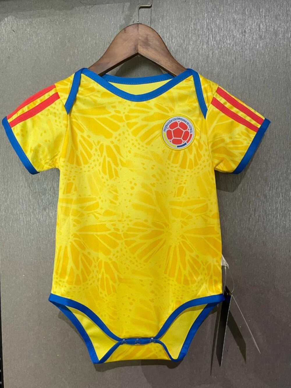 Baby Butterfly Print Soccer Bodysuit - Yellow & Blue Football One-Piece